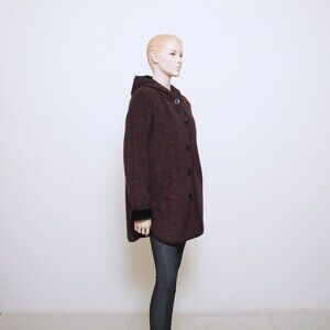 Ike Behar Faux Fur Hooded Jacket Red Black Women L